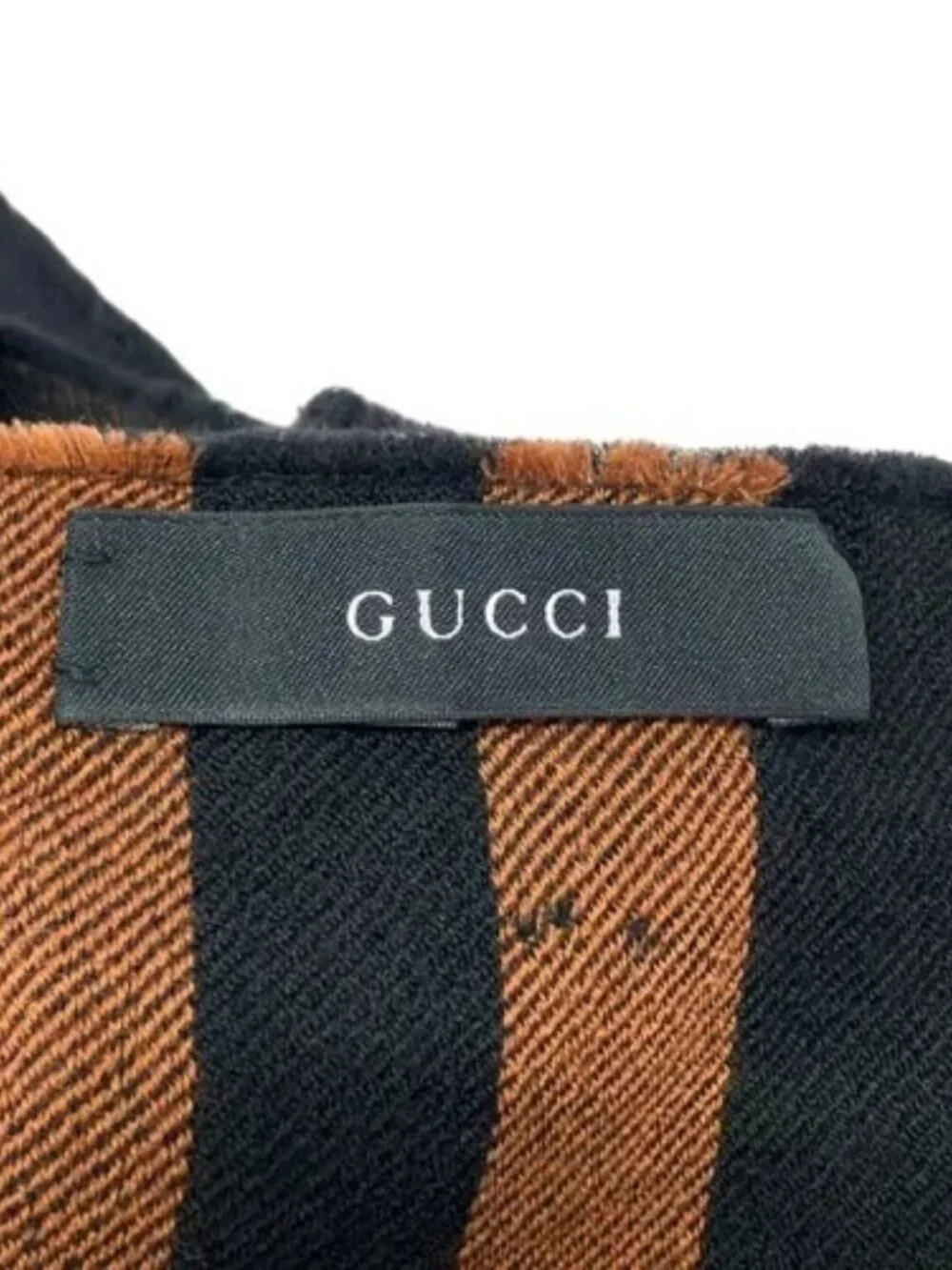 GUCCI Black Brown Dark Brown Wool Scarf